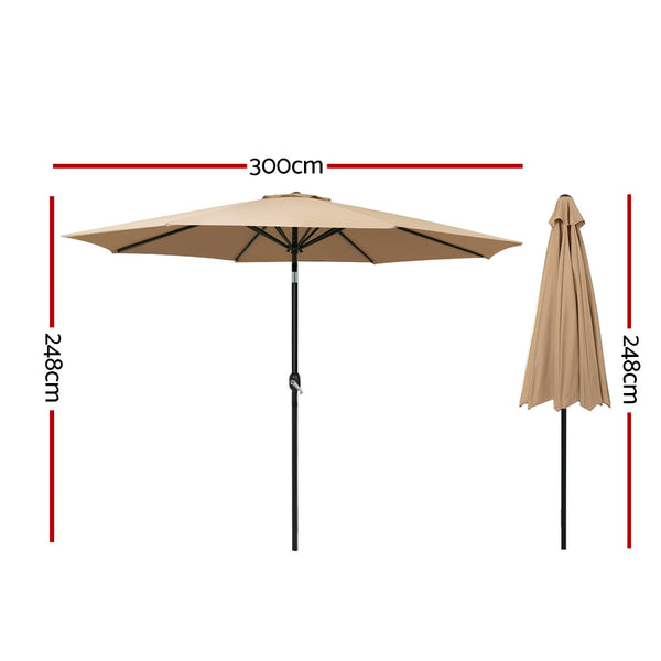 Instahut Outdoor Umbrella 3m Umbrellas Beach Garden Tilt Sun Patio Deck Pole UV Instahut