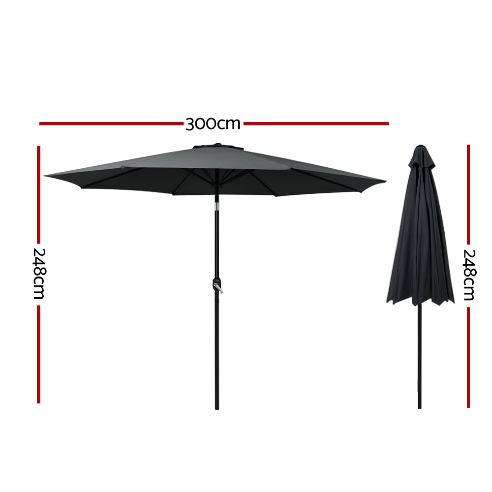 Instahut Outdoor Umbrella 3m Umbrellas Garden Beach Tilt Sun Patio Deck Pole UV Instahut