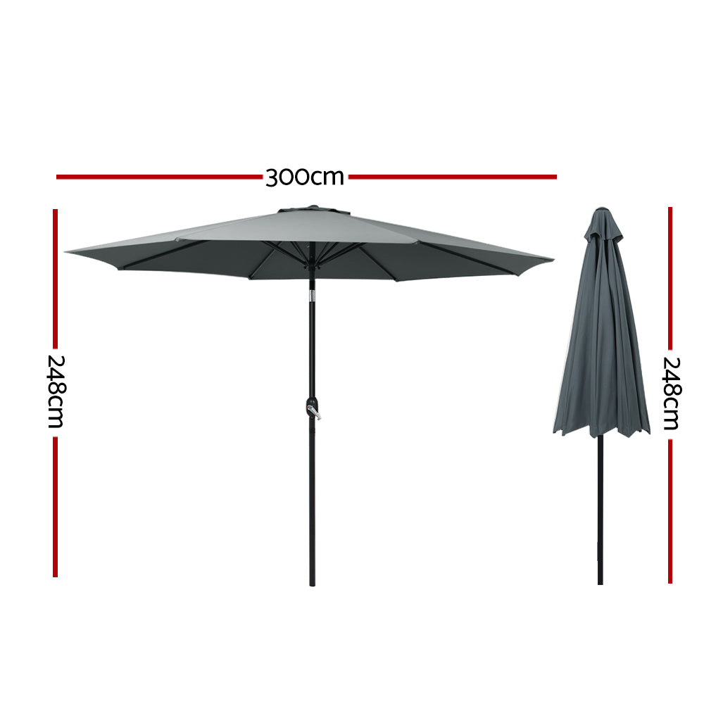 Instahut Outdoor Umbrella 3m Umbrellas Garden Beach Tilt Sun Patio Deck Shelter Instahut