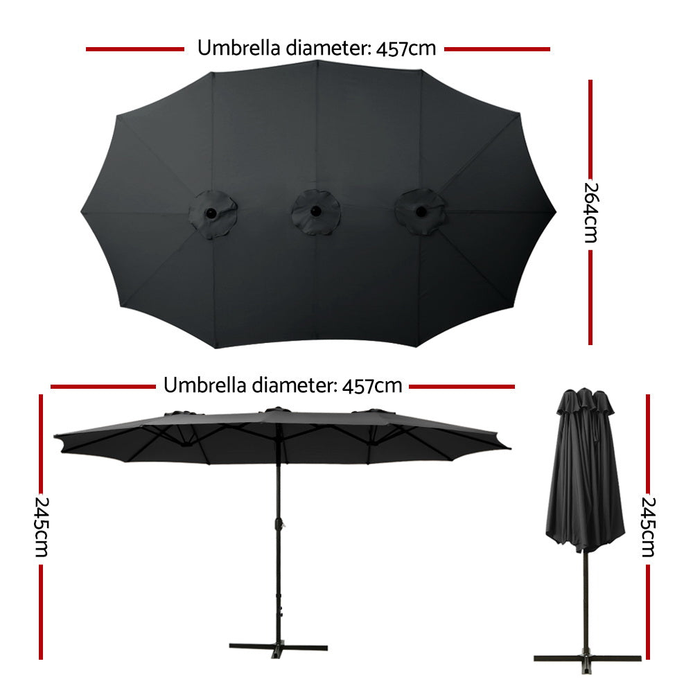 Instahut Outdoor Umbrella Twin Umbrellas Beach Garden Stand Base Sun Shade 4.57m instahut