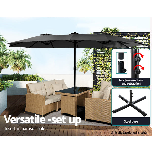 Instahut Outdoor Umbrella Twin Umbrellas Beach Garden Stand Base Sun Shade 4.57m instahut