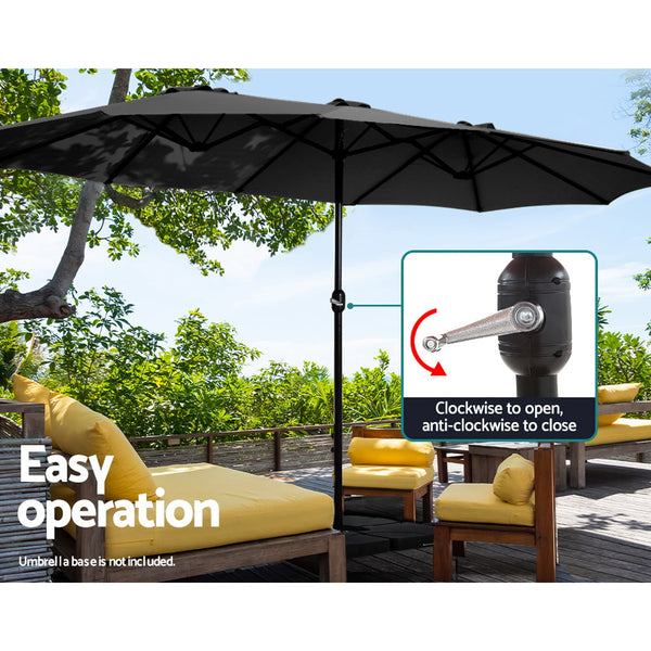 Instahut Outdoor Umbrella Twin Umbrellas Beach Garden Stand Base Sun Shade 4.57m instahut