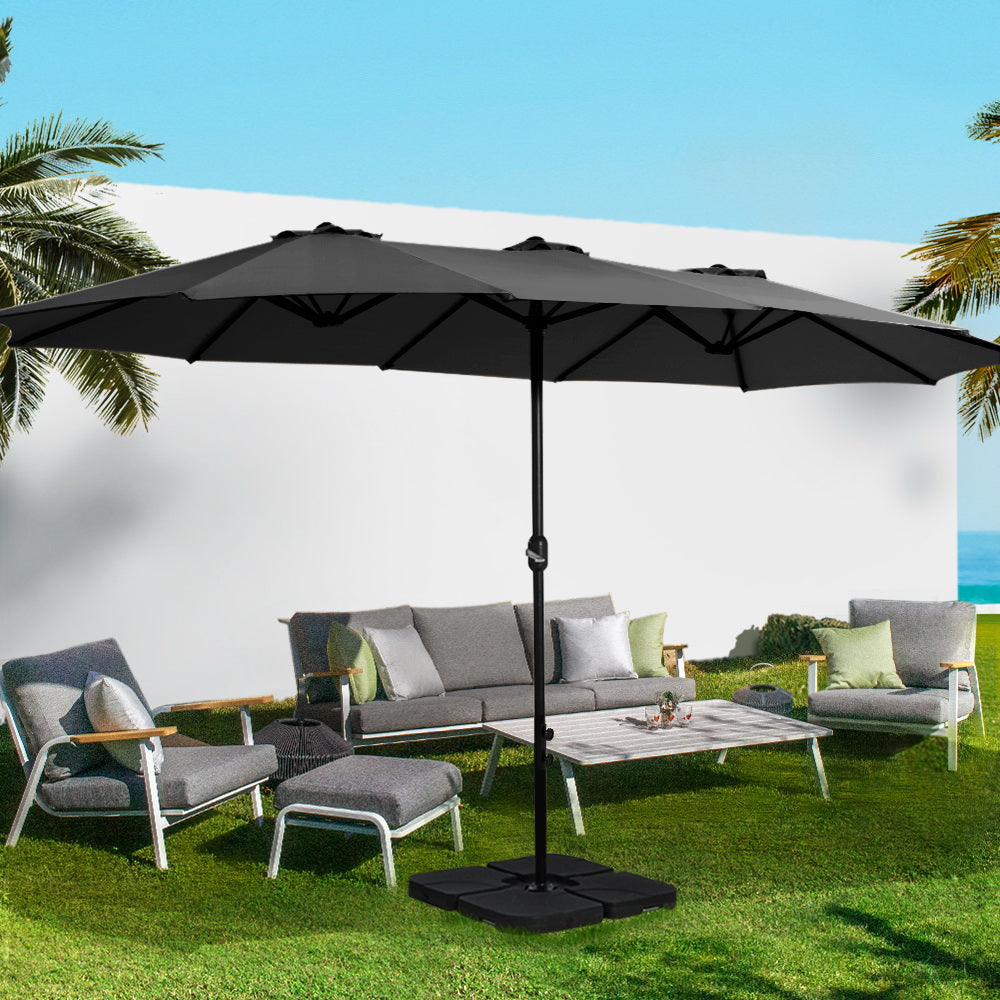Instahut Outdoor Umbrella Twin Umbrellas Beach Garden Stand Base Sun Shade 4.57m instahut
