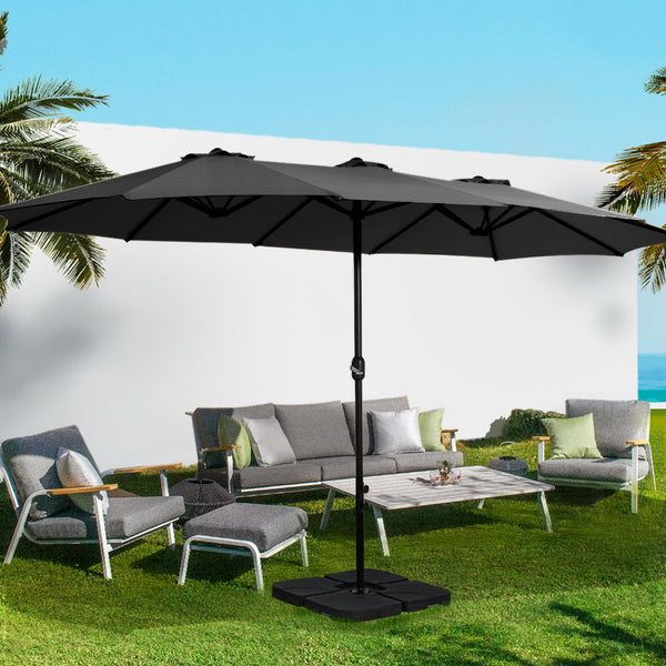 Instahut Outdoor Umbrella Twin Umbrellas Beach Garden Stand Base Sun Shade 4.57m instahut