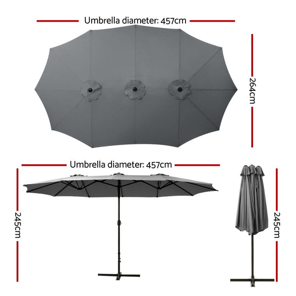 Instahut Outdoor Umbrella Twin Umbrellas Beach Stand Garden Base Sun Patio 4.57m Instahut