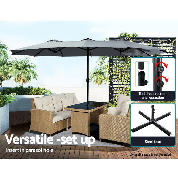 Instahut Outdoor Umbrella Twin Umbrellas Beach Stand Garden Base Sun Patio 4.57m Instahut