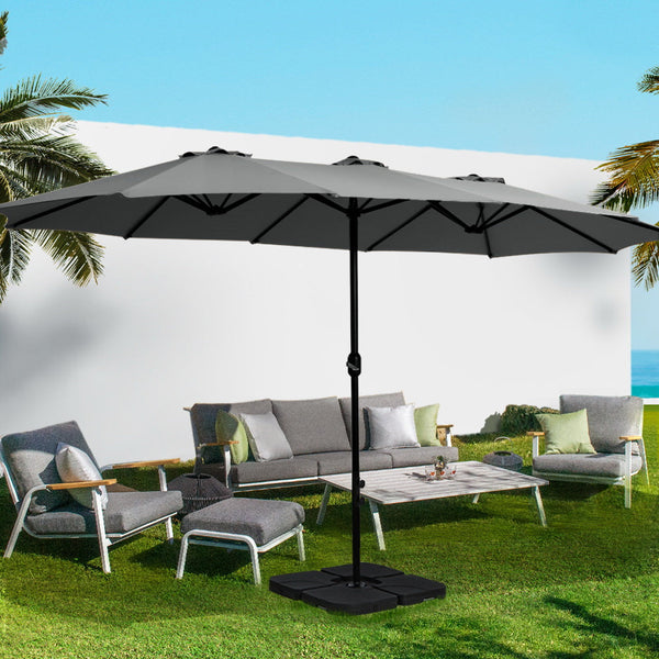 Instahut Outdoor Umbrella Twin Umbrellas Beach Stand Garden Base Sun Patio 4.57m Instahut