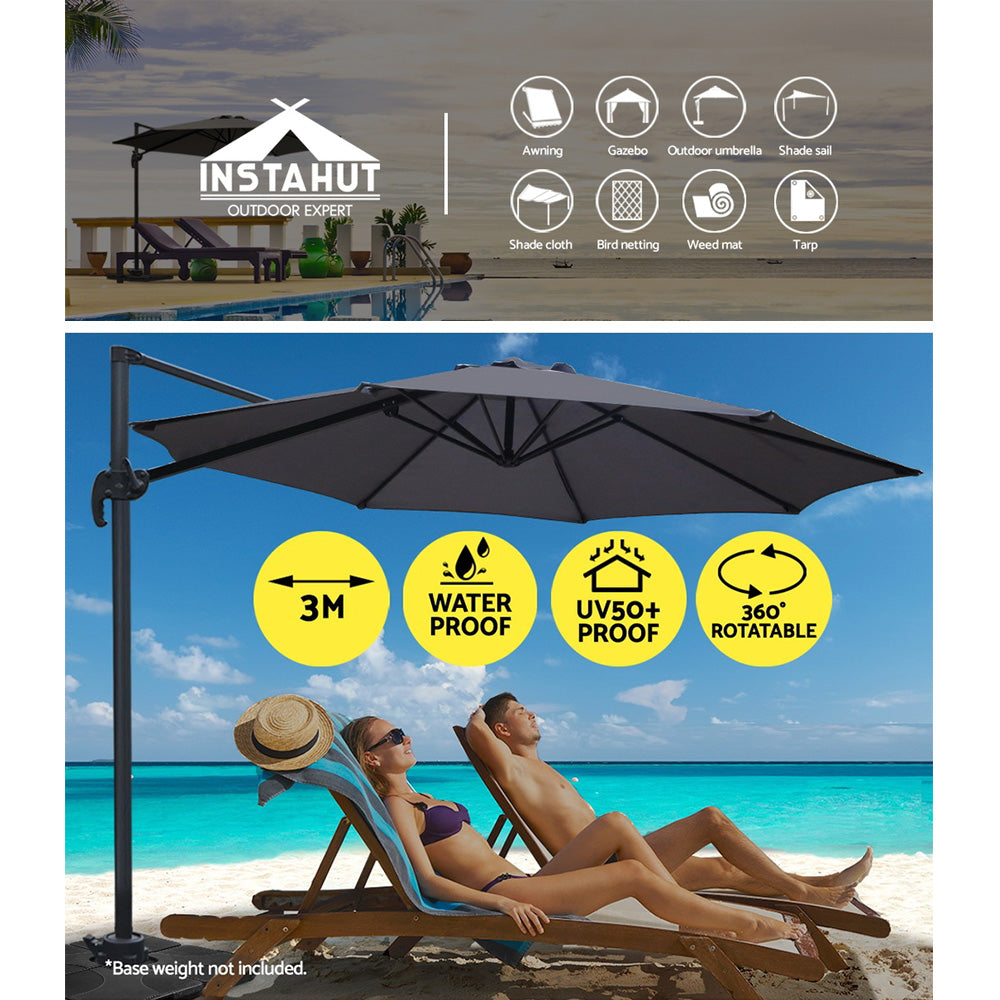 Instahut 3M Roma Outdoor Furniture Garden Umbrella 360 Degree Charcoal freeshipping - Awezingly