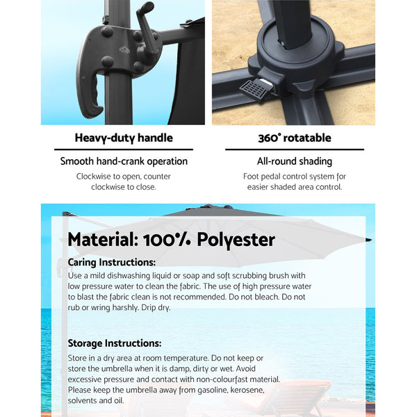 Instahut 3M Roma Outdoor Furniture Garden Umbrella 360 Degree Charcoal freeshipping - Awezingly