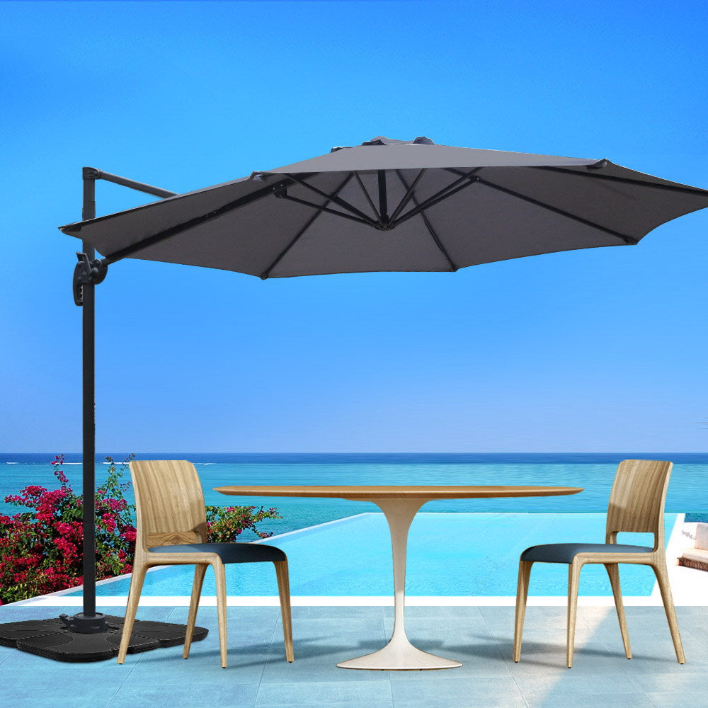Instahut 3M Roma Outdoor Furniture Garden Umbrella 360 Degree Charcoal freeshipping - Awezingly