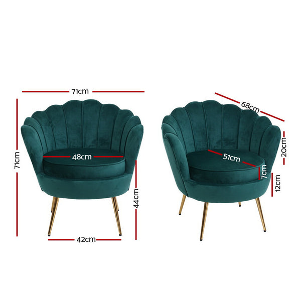 Artiss Armchair Lounge Chair Accent Armchairs Retro Lounge Accent Chair Single Sofa Velvet Shell Back Seat Green freeshipping - Awezingly