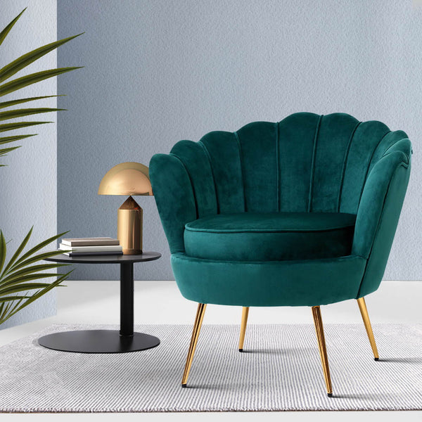 Artiss Armchair Lounge Chair Accent Armchairs Retro Lounge Accent Chair Single Sofa Velvet Shell Back Seat Green freeshipping - Awezingly