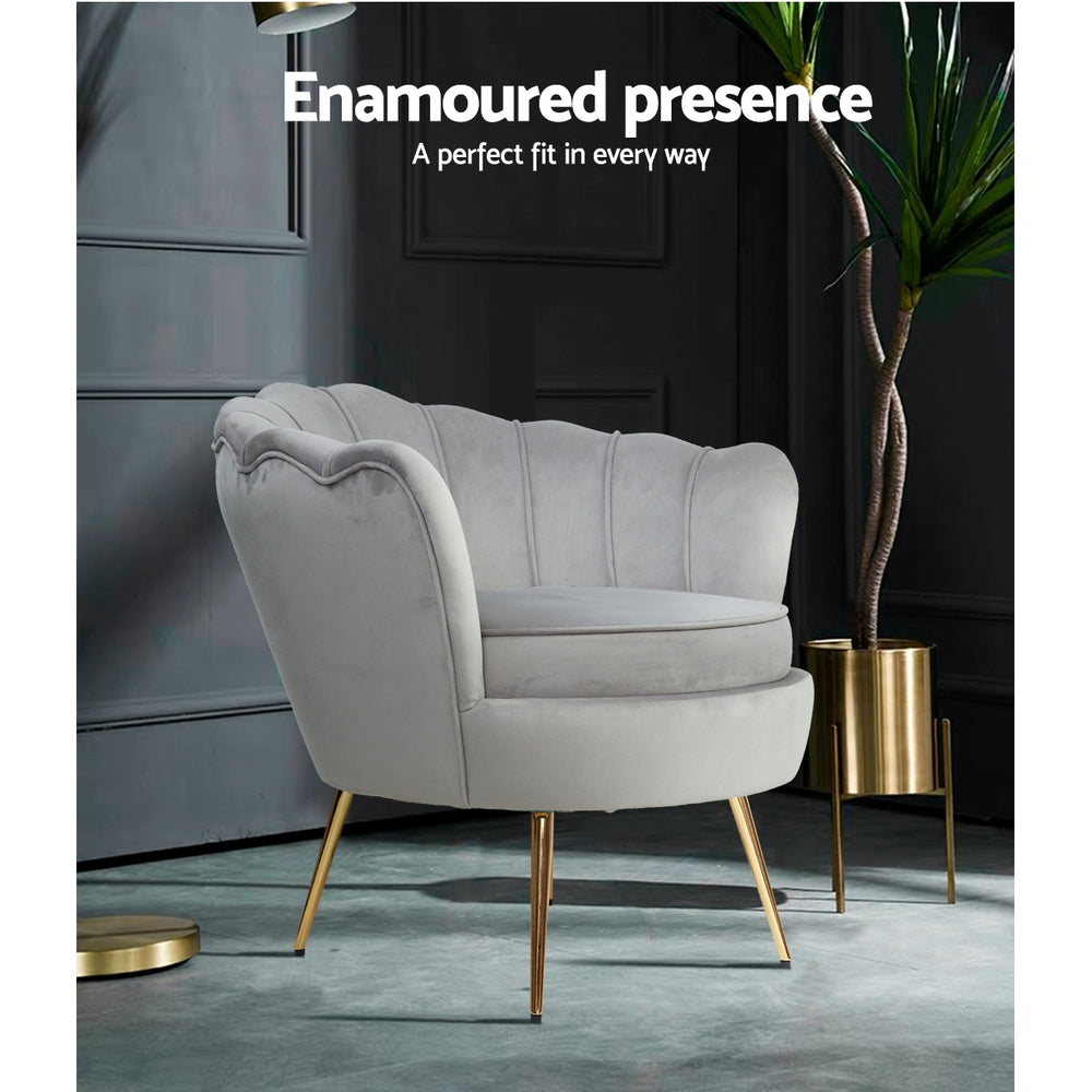 Artiss Armchair Lounge Chair Accent Armchairs Retro Single Sofa Velvet Grey freeshipping - Awezingly