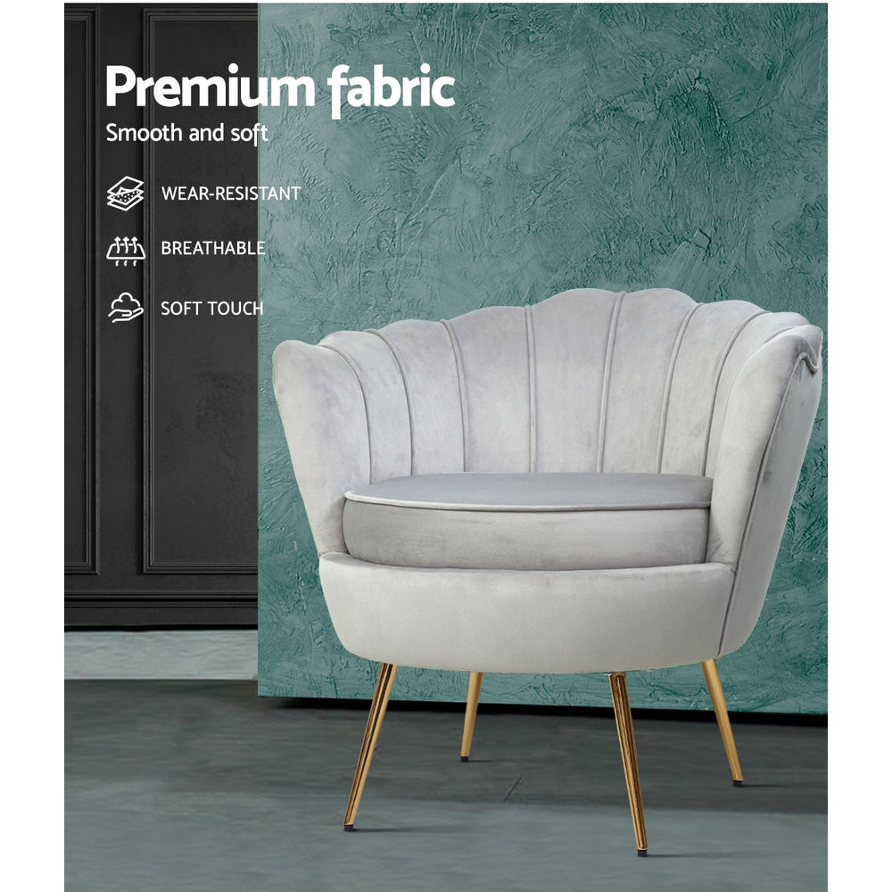 Artiss Armchair Lounge Chair Accent Armchairs Retro Single Sofa Velvet Grey freeshipping - Awezingly