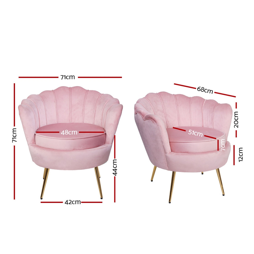 Artiss Armchair Lounge Chair Accent Armchairs Retro Single Sofa Velvet Pink freeshipping - Awezingly