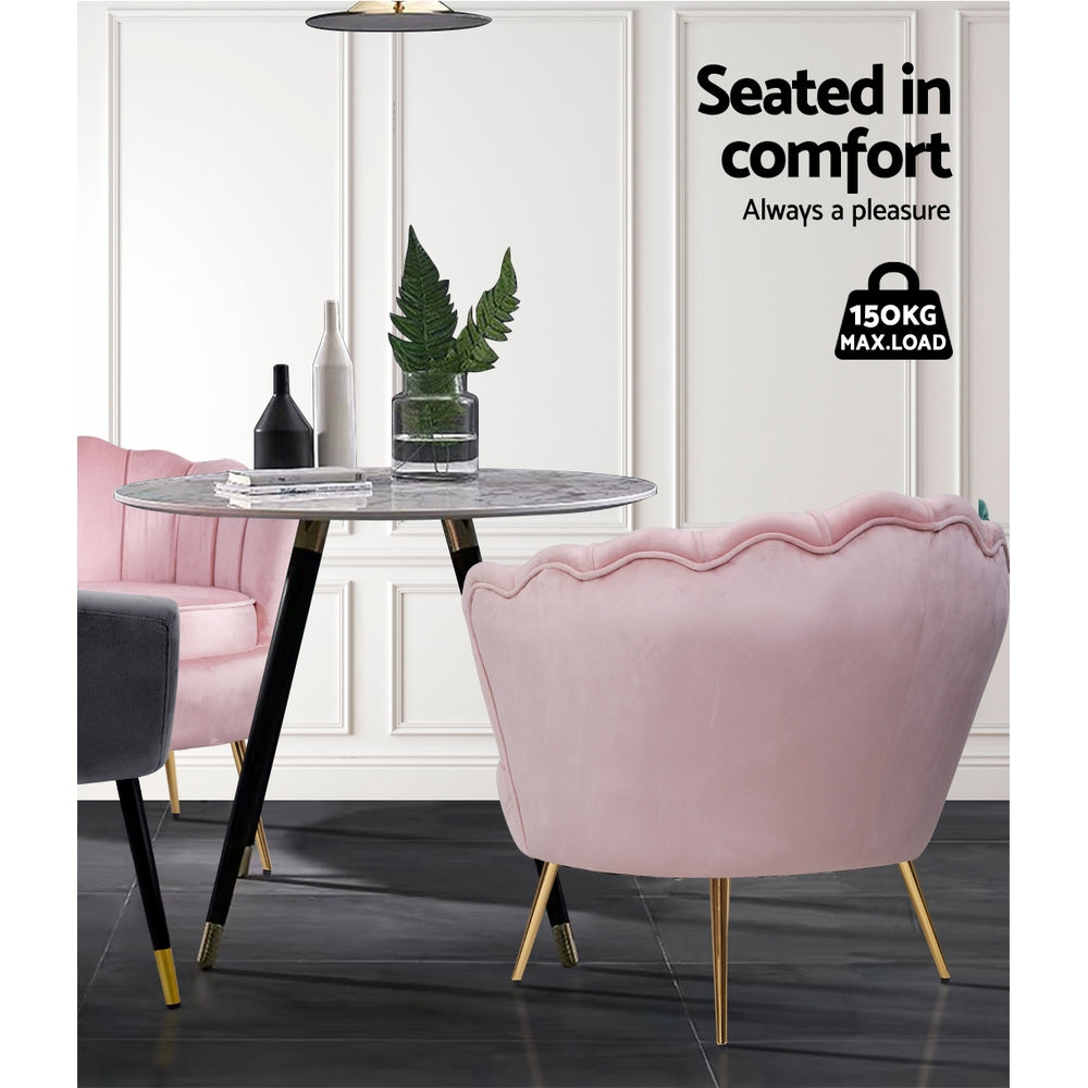 Artiss Armchair Lounge Chair Accent Armchairs Retro Single Sofa Velvet Pink freeshipping - Awezingly