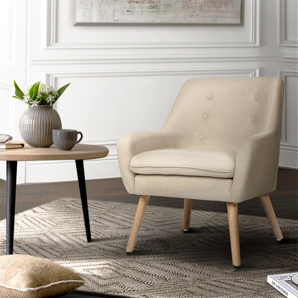 Artiss Fabric Dining Armchair - Beige freeshipping - Awezingly