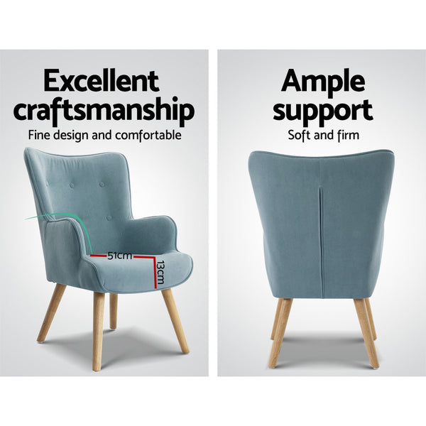 Artiss Armchair Lounge Chair Ottoman Accent Armchairs Sofa Fabric Chairs Blue freeshipping - Awezingly