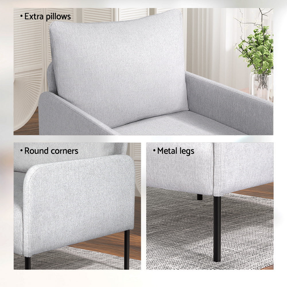 Artiss Armchair Lounge Chair Accent Chair Single Sofa Grey Linen Fabric Artiss