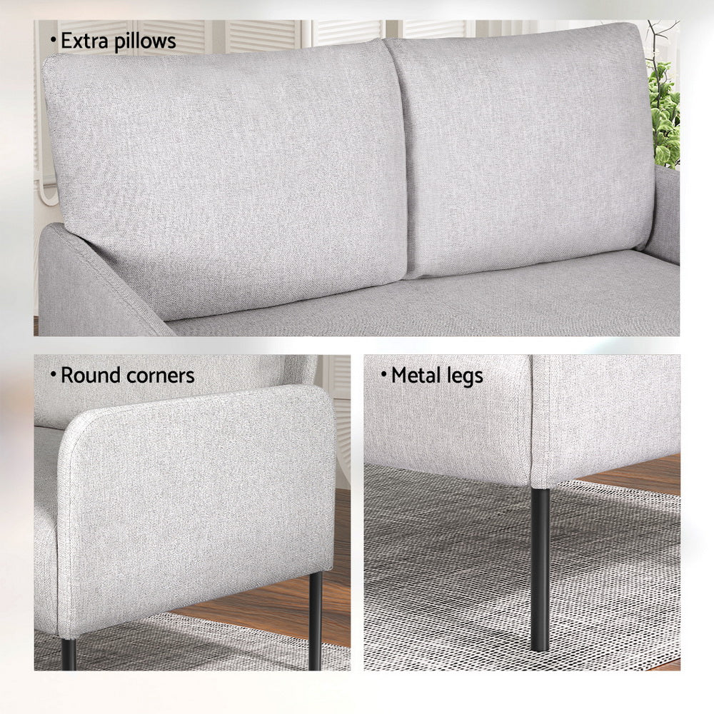 Artiss Armchair 2-Seater Sofa Accent Chair Loveseat Grey Linen Fabric Metal Leg Artiss