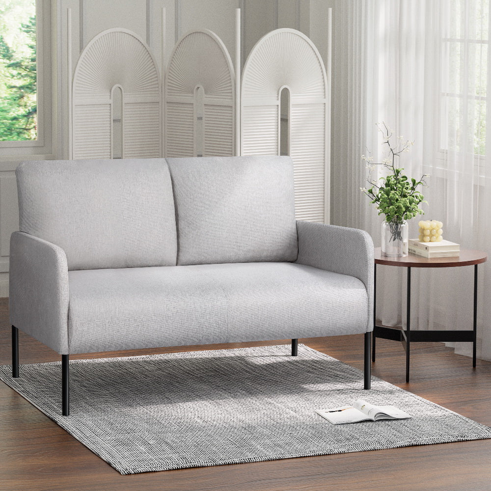 Artiss Armchair 2-Seater Sofa Accent Chair Loveseat Grey Linen Fabric Metal Leg Artiss