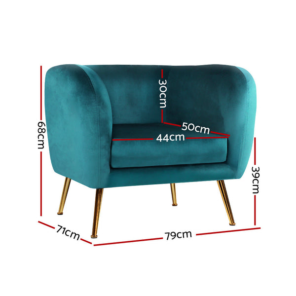 Artiss Armchair Lounge Sofa Arm Chair Accent Chairs Armchairs Couch Velvet Green Artiss