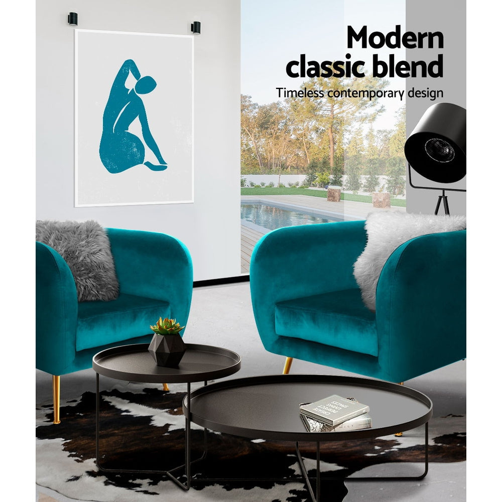 Artiss Armchair Lounge Sofa Arm Chair Accent Chairs Armchairs Couch Velvet Green Artiss