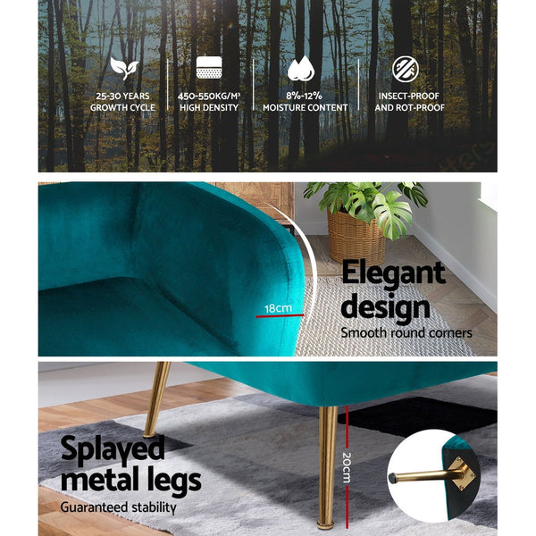 Artiss Armchair Lounge Sofa Arm Chair Accent Chairs Armchairs Couch Velvet Green Artiss