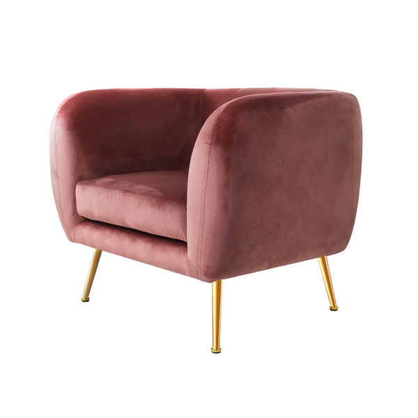 Artiss Armchair Lounge Sofa Arm Chair Accent Chairs Armchairs Couch Velvet Pink Artiss