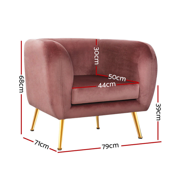 Artiss Armchair Lounge Sofa Arm Chair Accent Chairs Armchairs Couch Velvet Pink Artiss