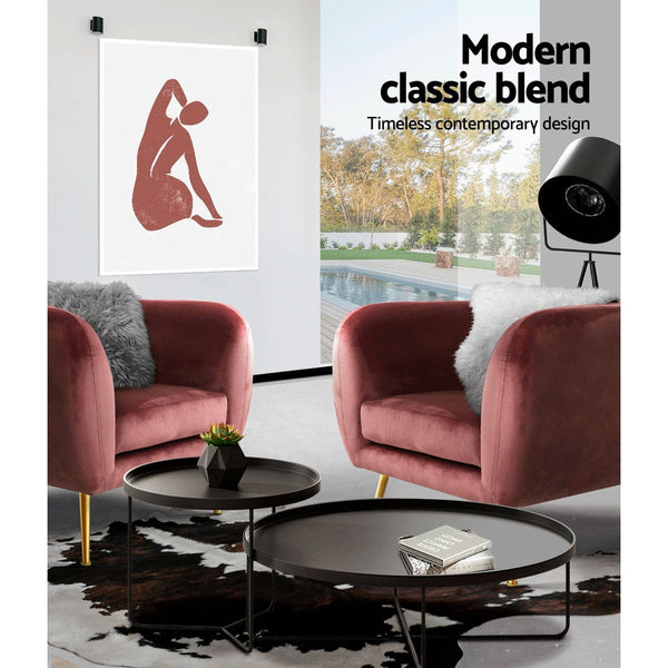 Artiss Armchair Lounge Sofa Arm Chair Accent Chairs Armchairs Couch Velvet Pink Artiss