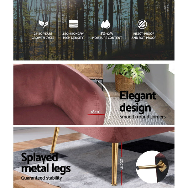 Artiss Armchair Lounge Sofa Arm Chair Accent Chairs Armchairs Couch Velvet Pink Artiss