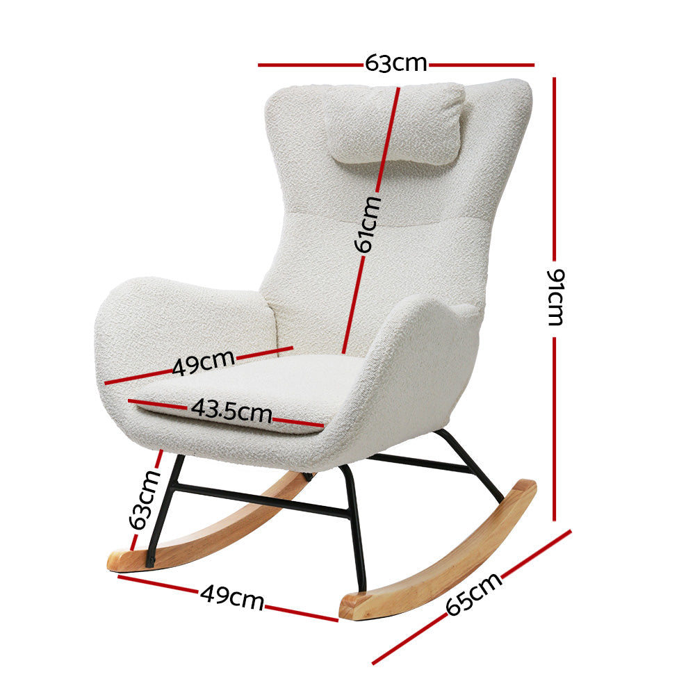 Artiss Rocking Armchair Feeding Chair Boucle Fabric Armchairs Lounge Sofa White Artiss