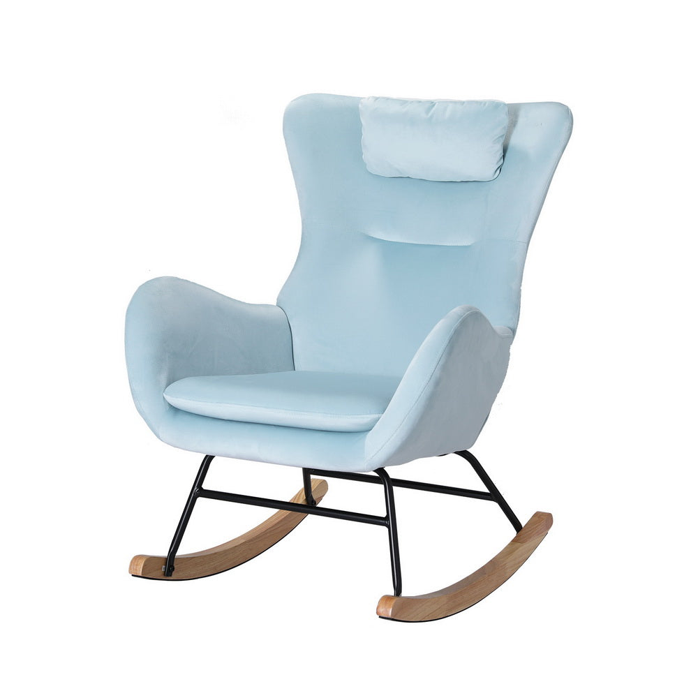 Artiss Rocking Chair Velvet Armchair Feeding Chair Blue Artiss