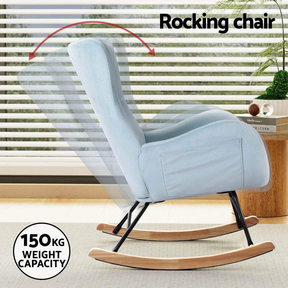 Artiss Rocking Chair Velvet Armchair Feeding Chair Blue Artiss