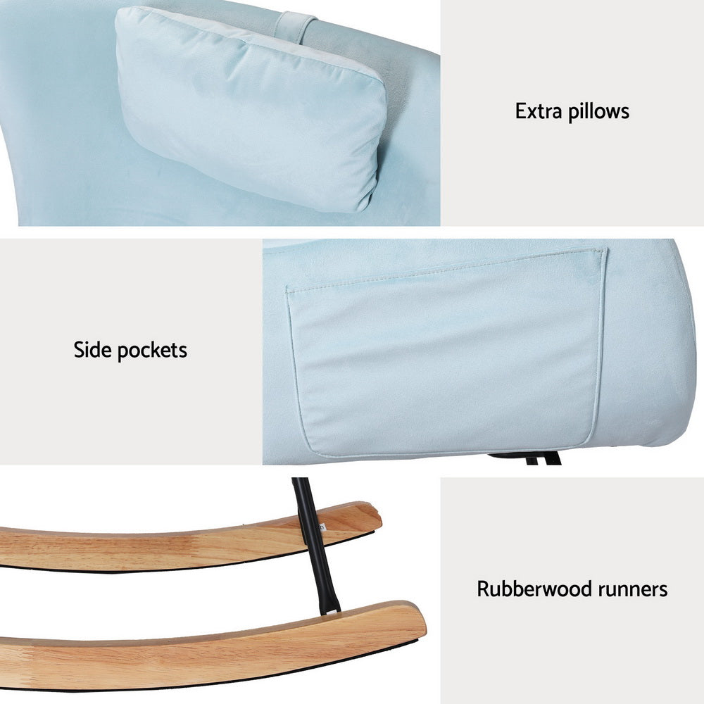 Artiss Rocking Chair Velvet Armchair Feeding Chair Blue Artiss