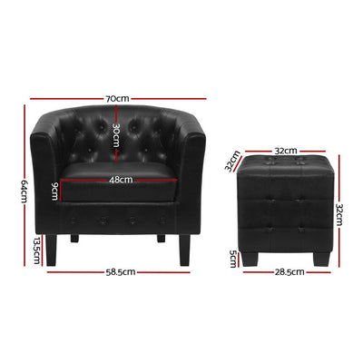 Artiss Armchair Ottoman Tub Accent Chairs PU Leather Black