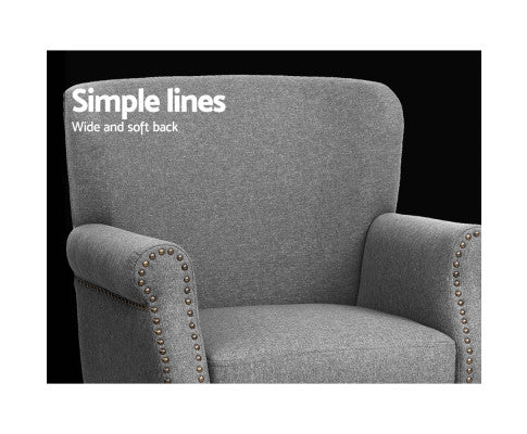 Artiss Armchair Accent Chair Retro Armchairs Linen Fabric Seat Grey freeshipping - Awezingly
