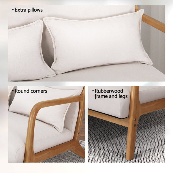 Artiss Armchair Lounge Chair Accent Armchairs Couch Sofa Loveseat Beige Wood Artiss