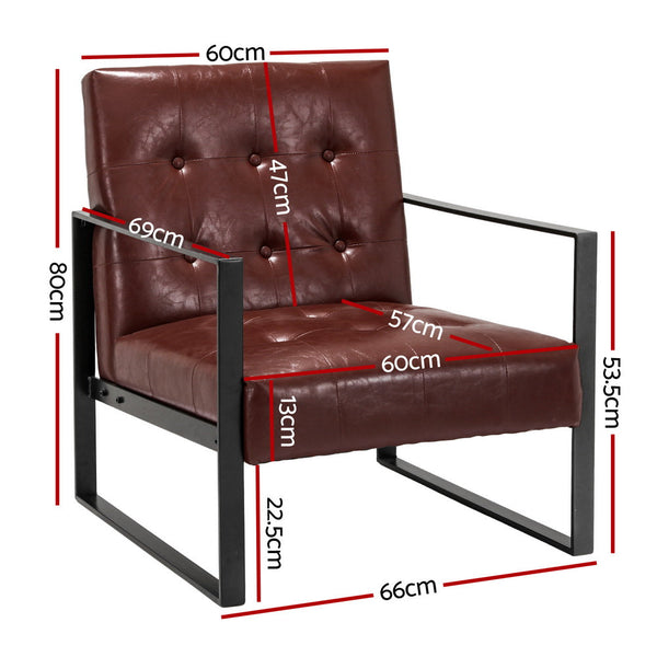 Artiss Armchair Lounge Chair Accent Chairs PU Leather Sofa Brown Metal Frame Artiss