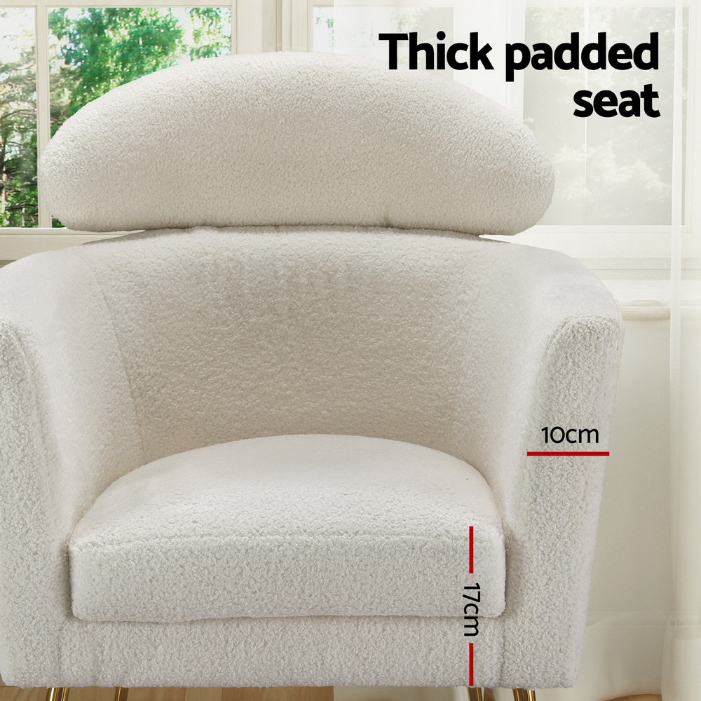 Artiss Armchair Boucle Fabric White Yoli Artiss