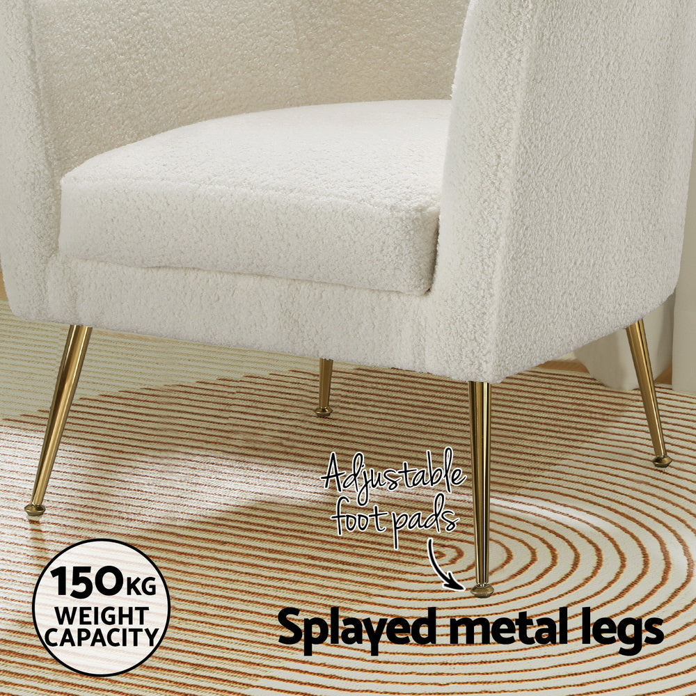 Artiss Armchair Boucle Fabric White Yoli Artiss