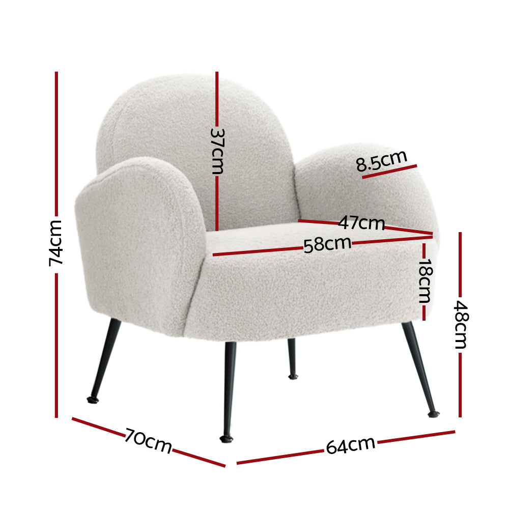 Artiss Armchair Lounge Chair Armchairs Accent Arm Chairs Sherpa Boucle White Artiss
