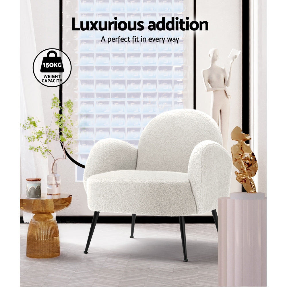 Artiss Armchair Lounge Chair Armchairs Accent Arm Chairs Sherpa Boucle White Artiss
