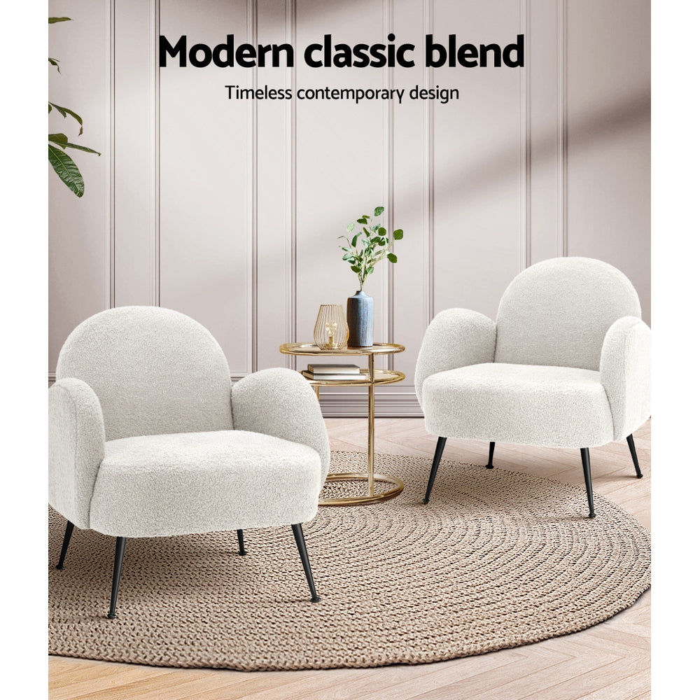 Artiss Armchair Lounge Chair Armchairs Accent Arm Chairs Sherpa Boucle White Artiss