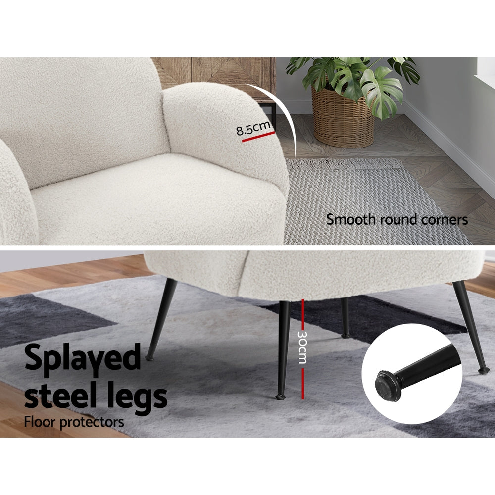 Artiss Armchair Lounge Chair Armchairs Accent Arm Chairs Sherpa Boucle White Artiss
