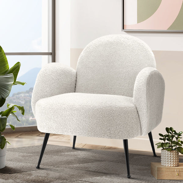 Artiss Armchair Lounge Chair Armchairs Accent Arm Chairs Sherpa Boucle White Artiss