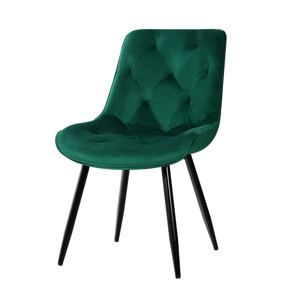 Artiss Starlyn Dining Chairs Kitchen Chairs Velvet Padded Seat Set of 2 Green Artiss