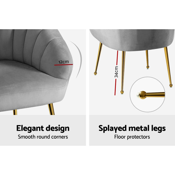 Artiss Armchair Lounge Chair Armchairs Accent Chairs Grey Velvet Sofa Couch Artiss