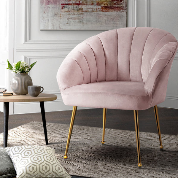 Artiss Armchair Lounge Chair Armchairs Accent Chairs Velvet Sofa Pink Couch Artiss